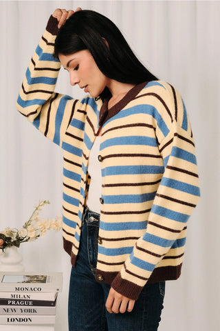 Contrast Striped Long Sleeve Sweater Cardigan