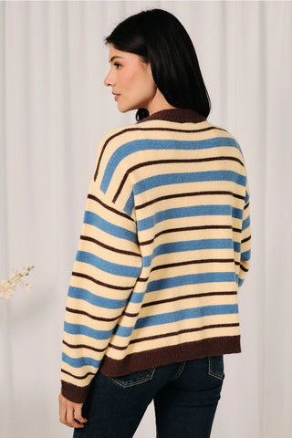Contrast Striped Long Sleeve Sweater Cardigan