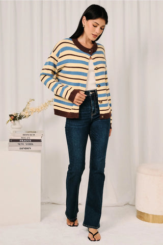 Contrast Striped Long Sleeve Sweater Cardigan