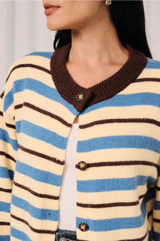 Contrast Striped Long Sleeve Sweater Cardigan