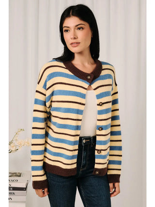 Contrast Striped Long Sleeve Sweater Cardigan
