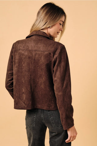 Cropped Faux Suede Button Up Jacket