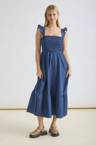 square neck basque waist midi dress Square Neck Basque Waist Dress
