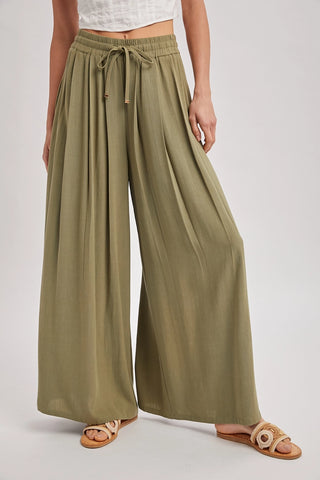 Drawstring Waist Wide Leg Palazzo Pants