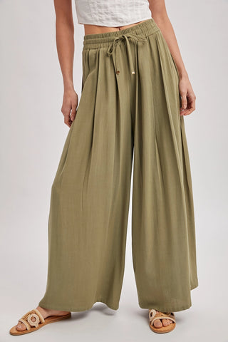 Drawstring Waist Wide Leg Palazzo Pants