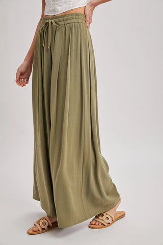 Drawstring Waist Wide Leg Palazzo Pants