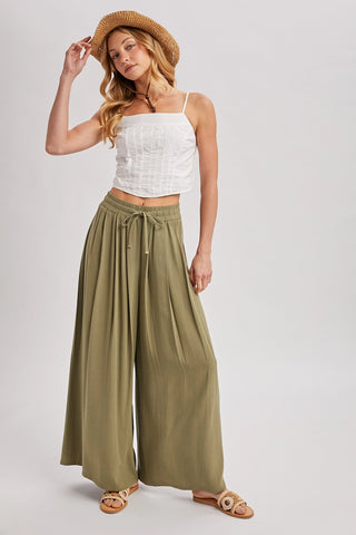 Drawstring Waist Wide Leg Palazzo Pants