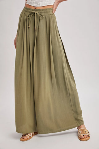 Drawstring Waist Wide Leg Palazzo Pants