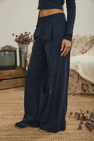 Elastic Waist Side Panel Wide Leg Lounge Pants