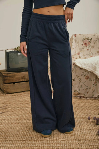 Elastic Waist Side Panel Wide Leg Lounge Pants