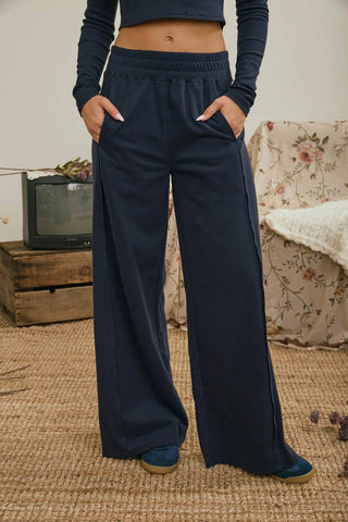 Elastic Waist Side Panel Wide Leg Lounge Pants