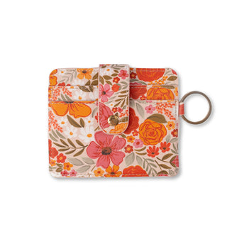 Elyse Breanne minimalist card wallet in biodegradable mushroom faux leather with RFID blocking in the rosewood blooms pattern