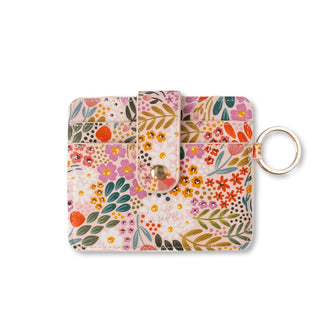 Elyse Breanne minimalist card wallet in biodegradable mushroom faux leather with RFID blocking in the summer meadows pattern