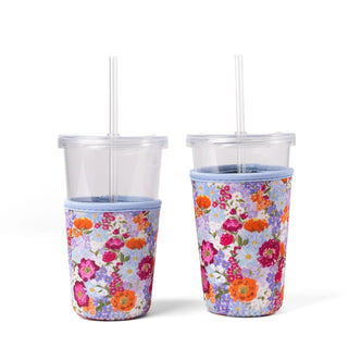 Elyse Breanne Design insulated cup sleeve in primavera floral print featuring vibrant spring flowers and colorful botanical pattern
