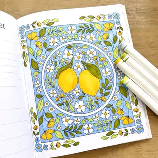 Hand-drawn lemon illustration from The Good Life coloring book by Elyse Burns