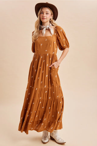 Embroidered Dainty Floral Tiered Maxi Dress