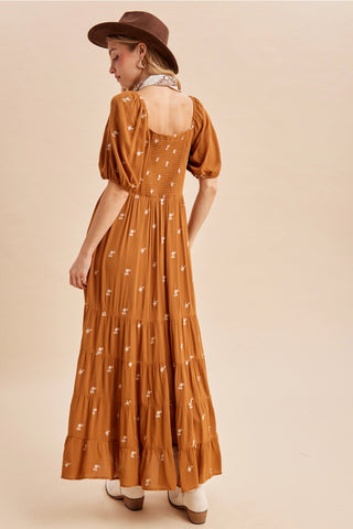 Embroidered Dainty Floral Tiered Maxi Dress