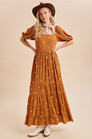 Embroidered Dainty Floral Tiered Maxi Dress