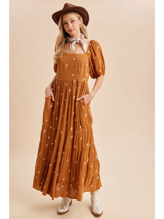 Embroidered Dainty Floral Tiered Maxi Dress