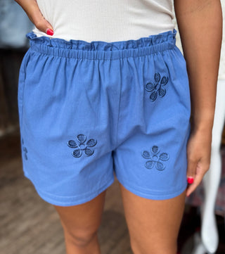 Embroidered Eyelet Double Hem Shorts