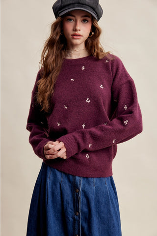 Embroidered Flower Sweater