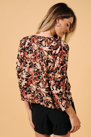 Floral Boat Neck Dolman 3/4 Sleeve Top