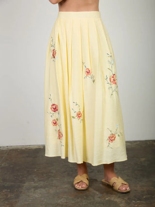 Floral Embroidery Detail Midi Skirt