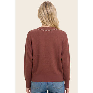 Floral Printed Button Down Sweater Cardigan - Copper