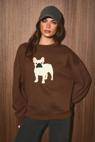 French Bulldog Embroidered Graphic Sweatshirt