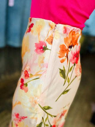 Gianna Botanical Floral Satin Midi Skirt