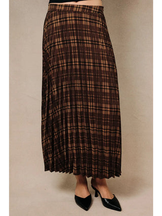 High Waist Plaid Pleated A-Line Midi Skirt