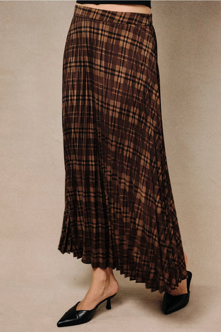 High Waist Plaid Pleated A-Line Midi Skirt