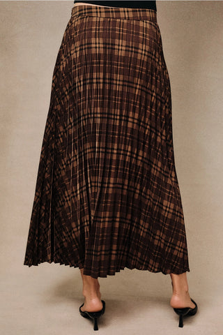 High Waist Plaid Pleated A-Line Midi Skirt