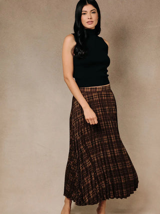 High Waist Plaid Pleated A-Line Midi Skirt