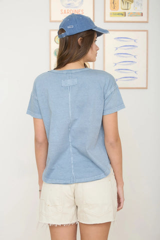 Isabel Round Neck Exposed Seam Short Sleeve Top