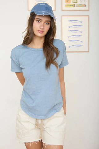 Isabel Round Neck Exposed Seam Short Sleeve Top