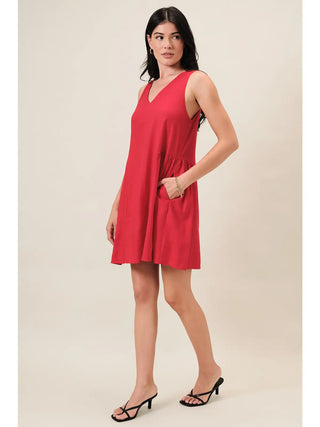 Jada Gathered Drop Waist Linen Mini Dress