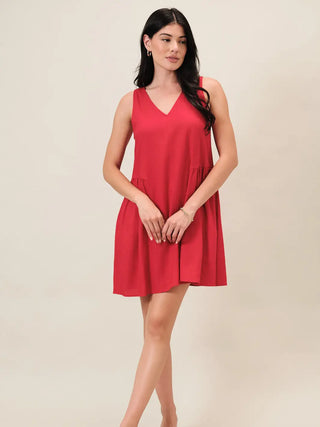 Jada Gathered Drop Waist Linen Mini Dress