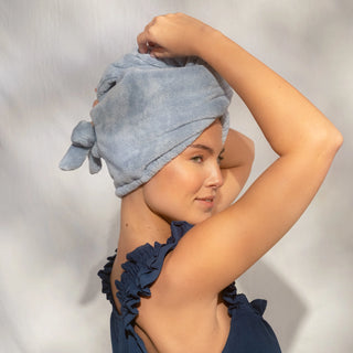 Kitsch Plush Microfiber Hair Towel Turban with Bow – Coastal Blue (Limited Edition)