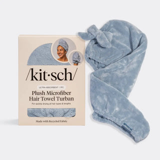 Kitsch Plush Microfiber Hair Towel Turban with Bow – Coastal Blue (Limited Edition)