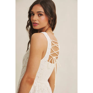 Lace Bustier Smocked Romper – Romantic Floral Mini Romper