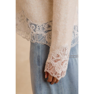 Lace Hem Detail Crewneck Sweater