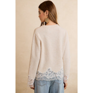 Lace Hem Detail Crewneck Sweater