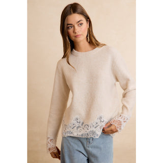 Lace Hem Detail Crewneck Sweater