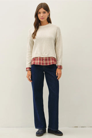 Layered Plaid Shirt Sweater