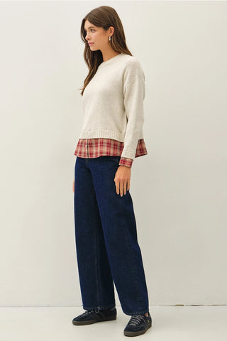 Layered Plaid Shirt Sweater