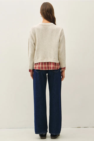 Layered Plaid Shirt Sweater