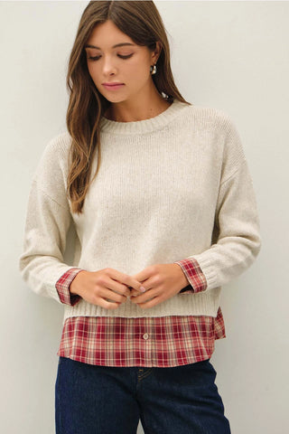 Layered Plaid Shirt Sweater