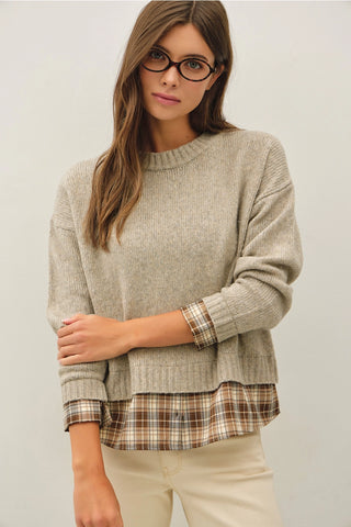 Layered Plaid Shirt Sweater