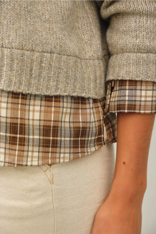Layered Plaid Shirt Sweater